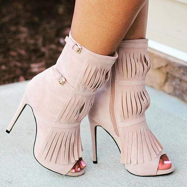 Womens Tassel Zipper Fashion High Heels